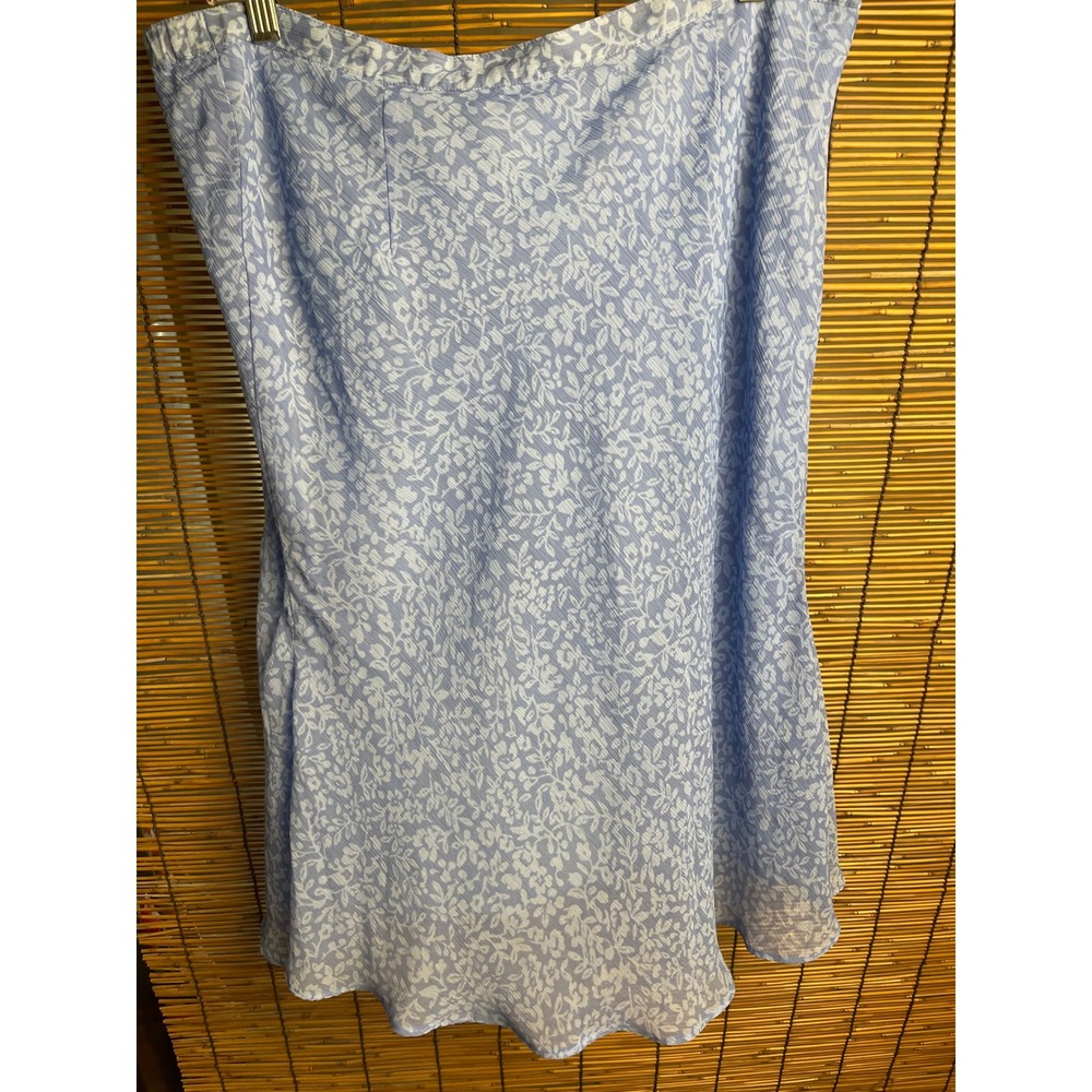 Jaclyn Smith Womens Blue White Floral Chiffon Midi Skirt Size Large ElasticWaist